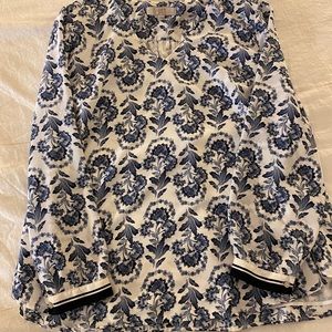 Blue, damask print long sleeve Loft blouse